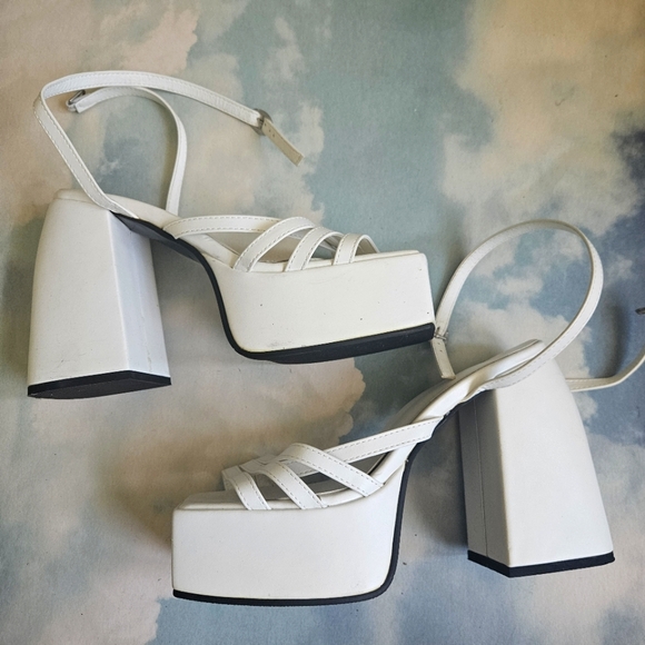 Fashion Nova Shoes - White Platform Strappy Sandals Naked Wolfe Look A Like